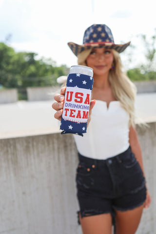 USA Drinking Team Slim Can Coozie