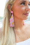 Pink Daisy Fringe Earrings