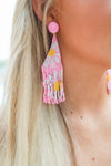 Pink Daisy Fringe Earrings