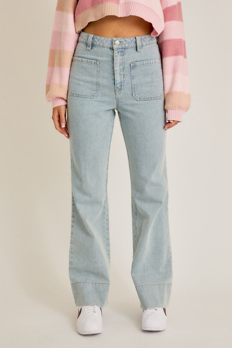 High Rise Patch Pocket Jeans